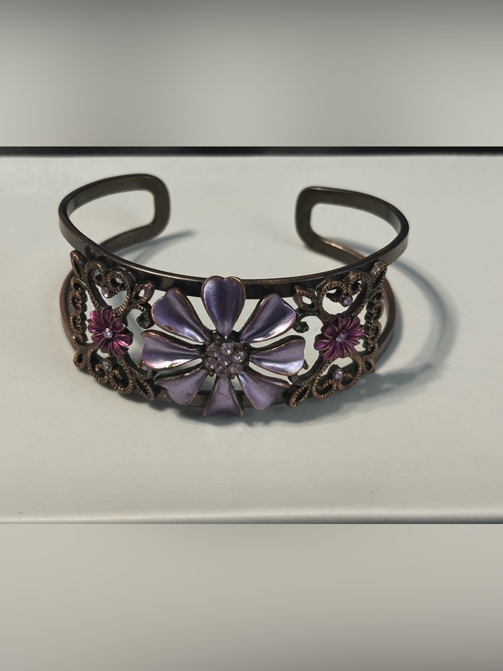 Purple Floral Cuff Bracelet - Unbranded